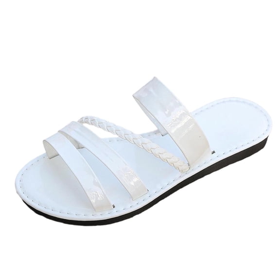 Xfvqtps Womens Slide Flat Sandals Woven Straps Open Toe Casual Slip on Comfortable Beach Summer Shoes