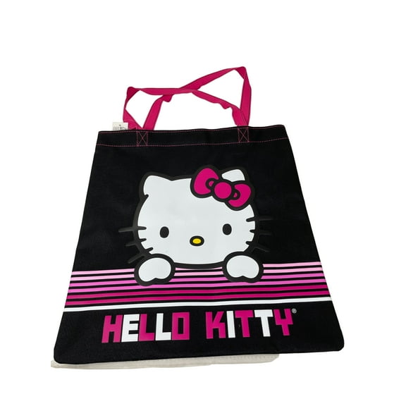 14 Inches Hello Kitty Allover Print Tote Canvas Shopping Storage Bag- BLACK