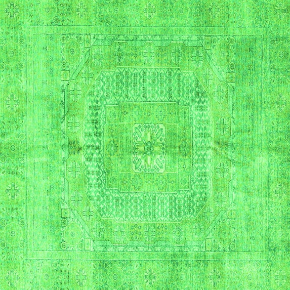 Ahgly Company Machine Washable Indoor Square Abstract Green Modern Area Rugs, 5' Square