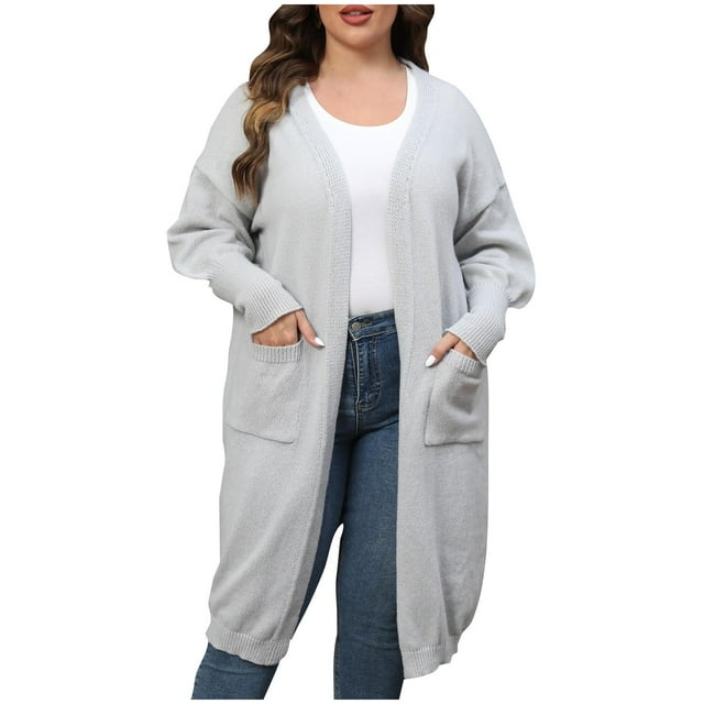 Yuyuzo Womens Plus Size Cardigans Long Sleeve Sweater Jackets Coats Open Front Solid Color Knitwear Outwear