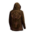thumbnail image 4 of YAYUBA Long Hallowen Hooded Cardigan Ruffle Shawl Collar Open Front Lightweight Drape Cape Overcoat with Pockets Halloween Gifts , XXXXL, Brown, 4 of 5