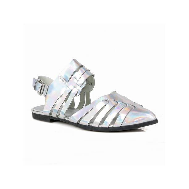 Nature Breeze - Pointed Toe Women's Gladiator Open Heel Flats in Silver - Walmart.com - Walmart.com