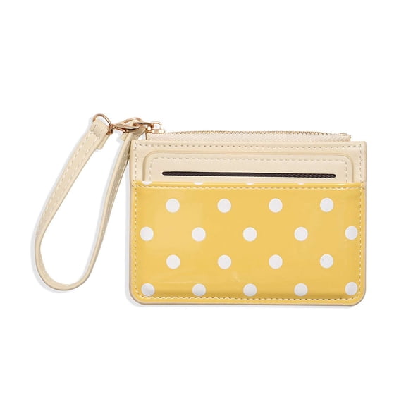 Polka Dot Coin Purse for Women, Small PU Leather Card Holder Wallet with Zipper Pocket and Wrist Strap, Change Purse for Cards, Coins and Cash