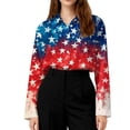 thumbnail image 3 of Iaqnaocc American Flag Shirt for Women Usa Patriotic American Flag Stars Blouses America 250 Shirt Festival Button Down Collared Shirt Lightweight Long Sleeve Outfits Dark Blue S, 3 of 4