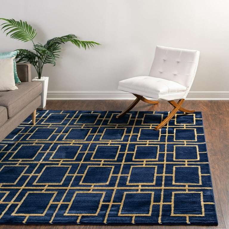 Rugs.com Marilyn Monroe™ Glam Trellis Collection Rug – 8 Ft Square Navy  Blue Gold Medium Rug Perfect For Living Rooms, Kitchens, Entryways
