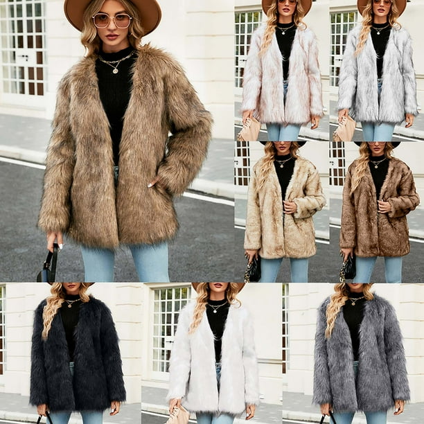 EQWLJWE Soft Long Fluffy Fleece Jackets for Women Winter Long Sleeve Faux Fur Coat Warm Parka Outwear Open Front Cardigan Jacket Overcoat Outerwear