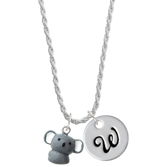 Delight Jewelry Resin Koala Bear Silvertone Script Initial Disc - W - Charm Necklace, 20"+3"