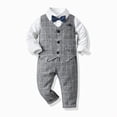 thumbnail image 2 of zuwimk Toddler Boy Suit Baby Boy Formal Outfit Set with Cotton Shirt Bow Tie Suspenders Pants for Wedding Birthday Party(120,Light Gray), 2 of 3
