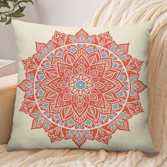 RKSupls 18x18 Inch Envelope Throw Pillow Cover, Round Mandala Soft Polyester Modern Farmhouse Decorative Cushion Case for Home Bedroom Living Room