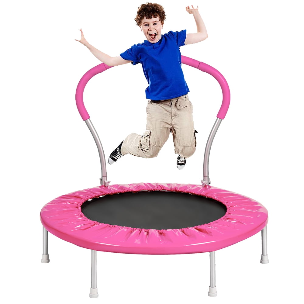 Mini Trampoline for Two Kids Foldable No-Spring Band Rebounder Green Merax Kids Trampoline with Handrail and Safety Cover 