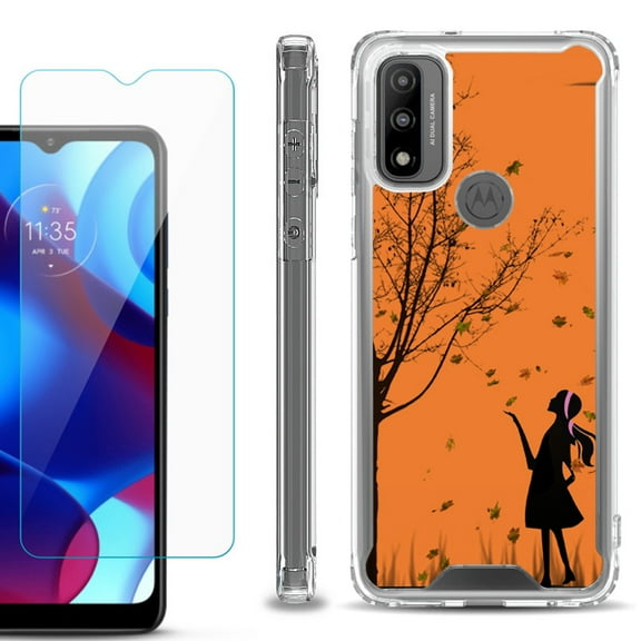 Shockproof Bumper Phone Case for Motorola Moto G Pure, with Tempered Glass Screen Protector, by OneToughShield ® - Autumn Leaf