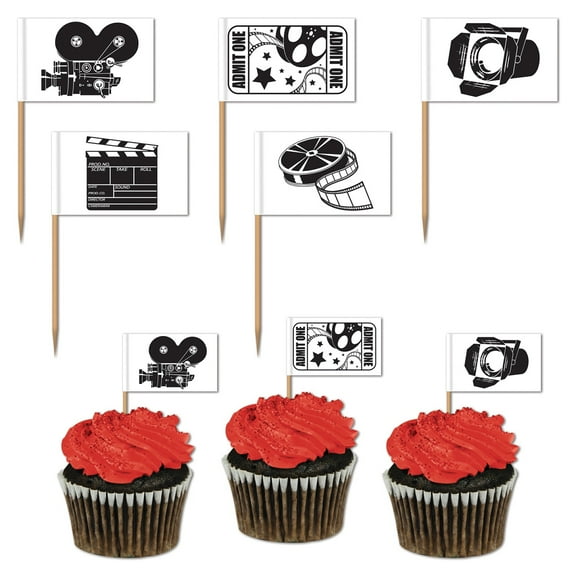 Club Pack of 12 Black Movie Set Food and Drink or Decoration Party Picks 2.5"