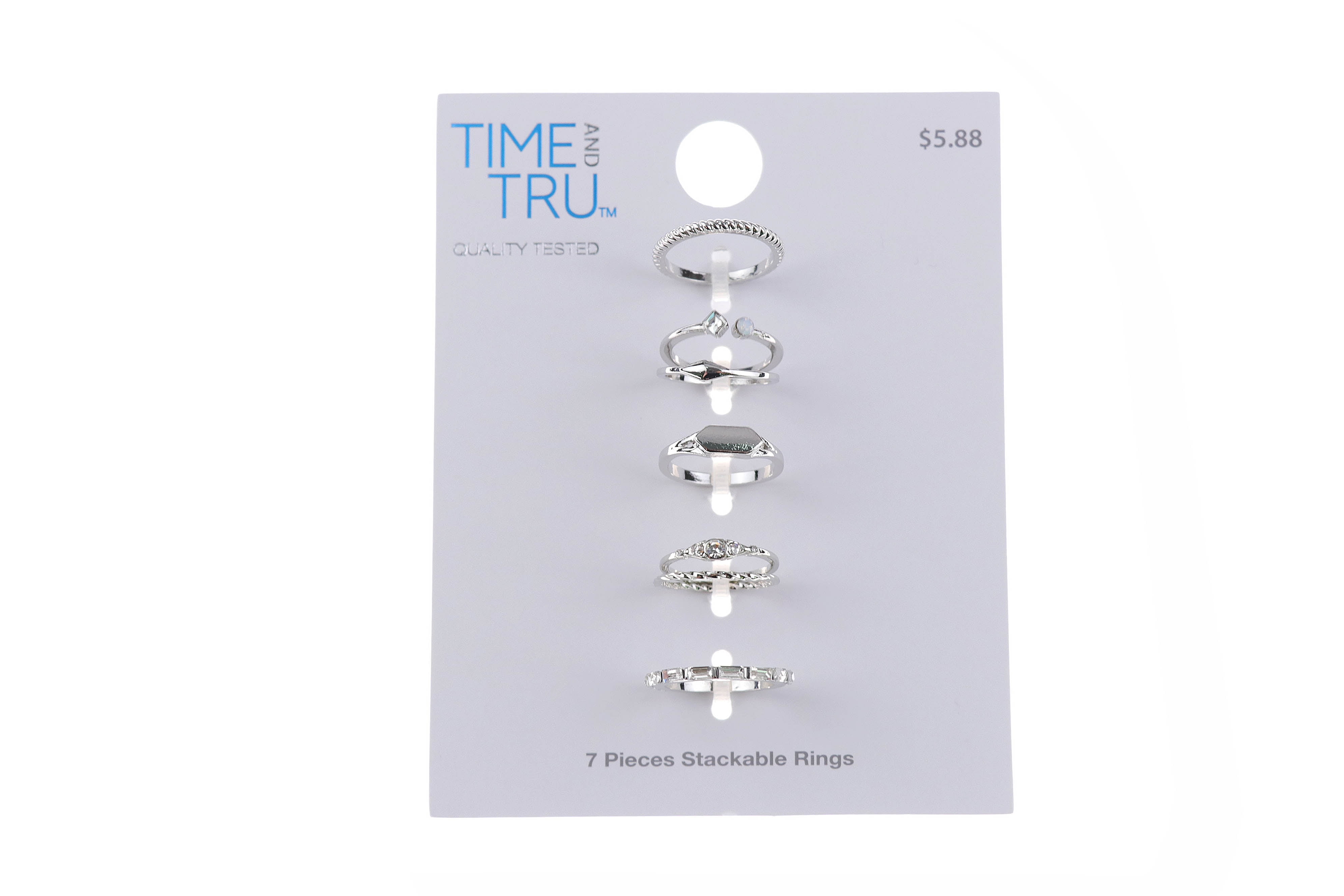 Time And Tru Ladies Signet Stacking Rings Set, 7 Pack Rhodium