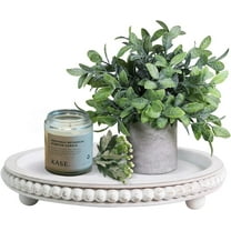 Jia Store 12in Round Tray for Home Decor- White Wood Beaded Tray- Decorative Round Tray for Living Room Decor, Kitchen Table Decor,Coffee Table Decor or Farmhouse Serving Tray