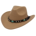 thumbnail image 3 of Sombrero de vaquero occidental tibetano de estilo étnico, sombrero de copa para otoño e invierno, sombrero de fieltro con remaches y rizado para hombres y mujeres, sombrero de jazz de moda, 3 of 6