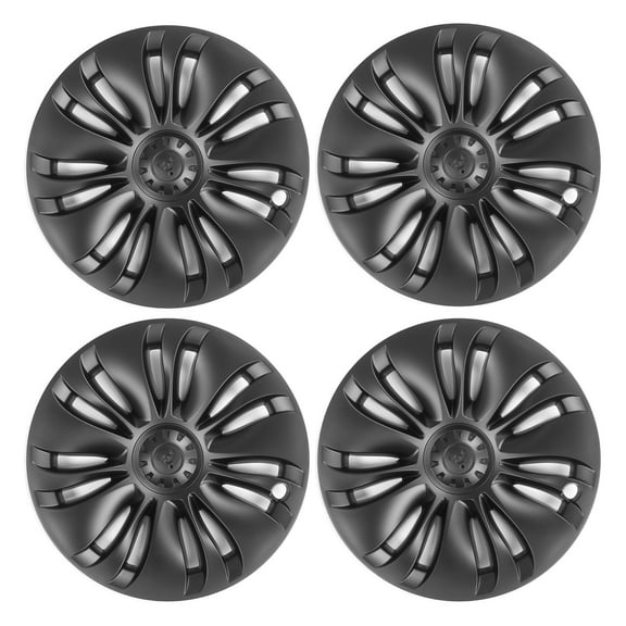 Ikon Motorsports, Wheel Hubcaps Rim Cover Compatible With 2020-2024 Tesla Model Y Matte Black Uberturbine Style ABS Plastic 19'' Hub Caps Hubcap Wheel Cover Rim Skin Covers 4PCS Replacement