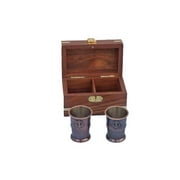 Handcrafted Decor MC-2114-AC Antique Copper Anchor Shot Glasses with Rosewood Box, 4 in. Set of 2 by Handcrafted Decor
