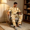 thumbnail image 4 of CCRFTGI Men's Camo Pajamas Set Lightweight Breathable Sleepwear Short Sleeve and Pants 2 Piece Set Beige XL, 4 of 6