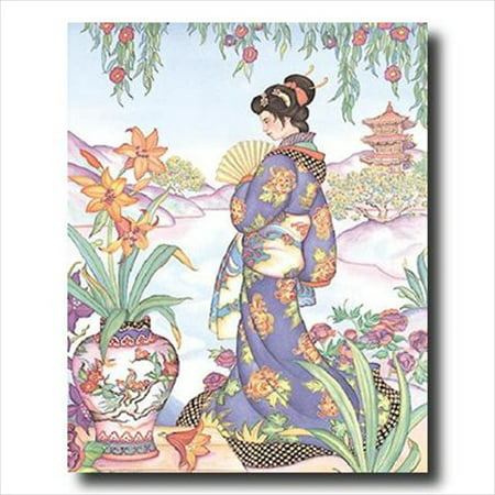 Japanese Girl In Garden Asian Wall Picture Art