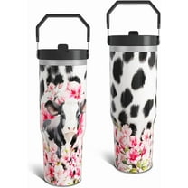 Cow Gifts Tumbler for Women Girls, Cute Cow Print Leak Proof Coffee Travel Mug, 30 Oz Tumblers with Top Handle and Flip Straw Water Bottle Cup Gift Idea for Him Her (1 PC)