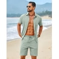 thumbnail image 4 of COOFANDY Men' 2 Piece Summer Outfits Short Sleeve Casual Beach Button Down Shirts and Shorts Vacation Cotton Sets, 4 of 6