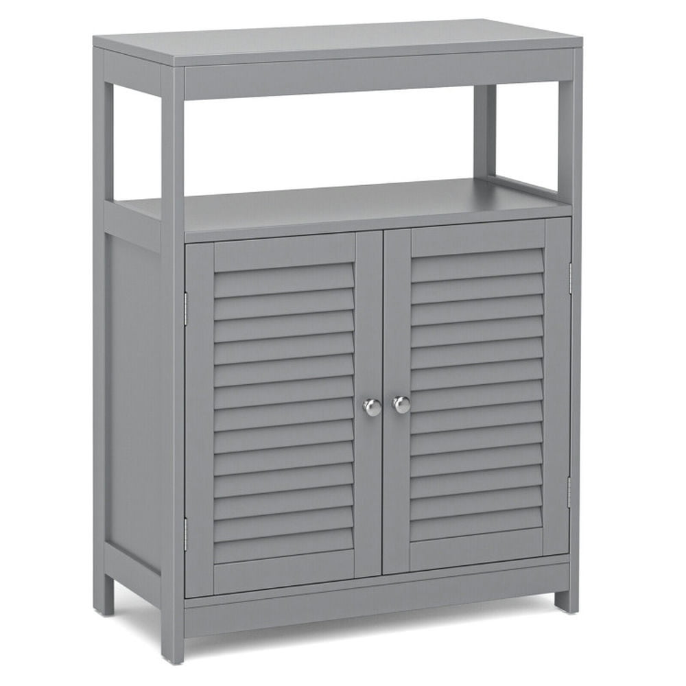 GVN Freestanding Bathroom Floor Cabinet with Double Shutter Doors-Gray, Bathroom Cabinet Storage for Entryway Storage, Home Office Furniture