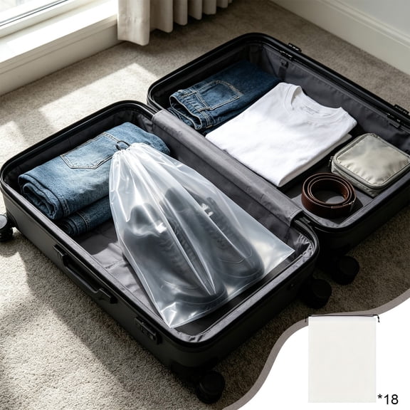 PONPRNGY 18 Pack Shoe Bags for Travel, Waterproof Travel Shoe Bags for Packing, Large Clear Shoe Organizers Pouch with Rope, Portable Drawstring Shoes Storage Bag for Men & Women