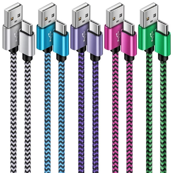 USB C Cable,SixSim USB A to USB C Cables 6ft 5pack Android Type C Charging Cords 3A Fast USB C Charger Cables Nylon Braided USB C Charging Cable USB to Type C Cable 6ft(Rose,White,Purple,Blue,Green)