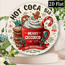 2D Flat, 1-Pack Vintage Christmas Hot Cocoa Bar Metal Sign - Retro Holiday Decorations with Red Mug, Gingerbread Cookies - Durable Aluminum Wall Art for Home, Cafe, Office