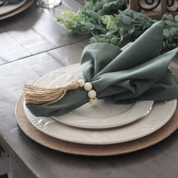Boutique Big Clearance Kitchen Mat Idyllic Wood Bead Tassel Napkin Ring Elastic Napkin Buckle Adjustable Hand Woven Rope Napkin Ring