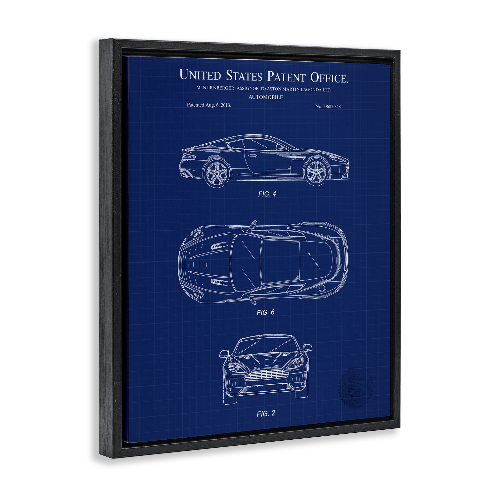 Stupell Industries Automobile Patent Blueprint Transportation Painting Black Floater Framed Art Print Wall Art, 17 x 21