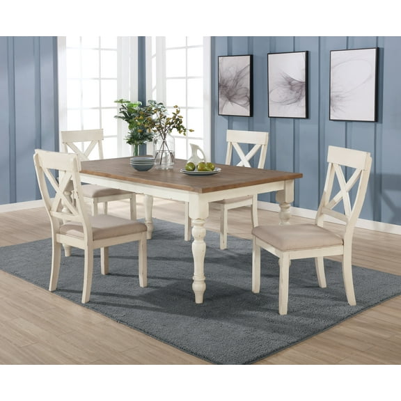 Roundhill Furniture Prato 30'' Height 5-piece Dining Set, Antique White and Distressed Oak