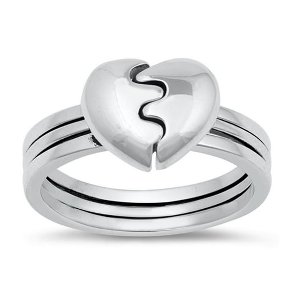 Broken Heart Puzzle Ring .925 Sterling Silver Band Jewelry Female Male Unisex Size 6