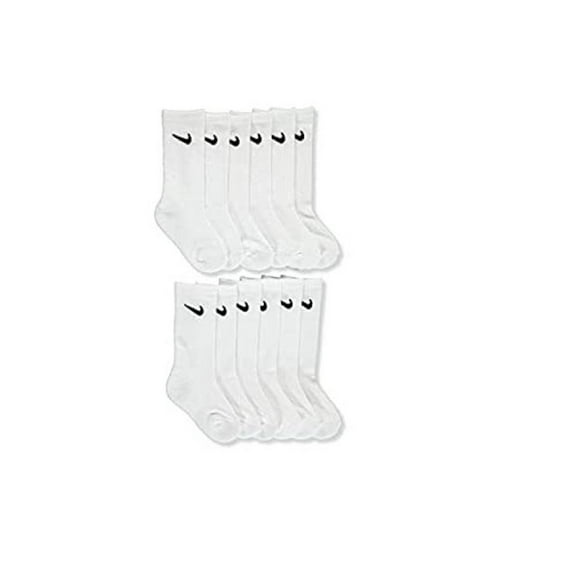 Nike Kids Crew Cut Socks, Lightweight Polyester-Elastane Blend, White, Sock Size 4-5, Pack of 6
