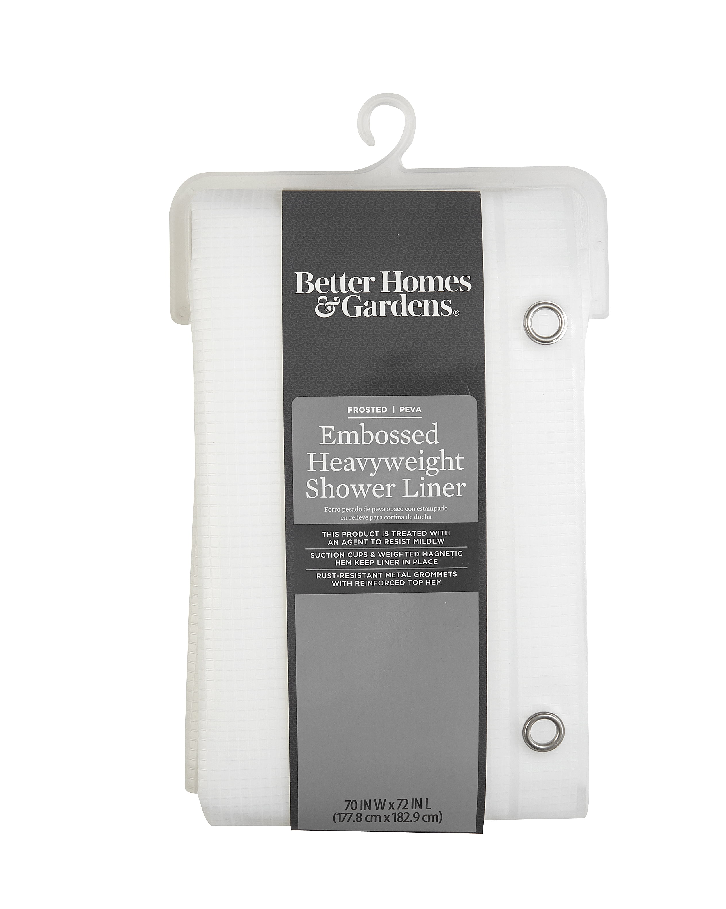 Better Homes & Gardens, 72" x 70", Heavy Weight PEVA, Embossed Waffle Shower Liner, White