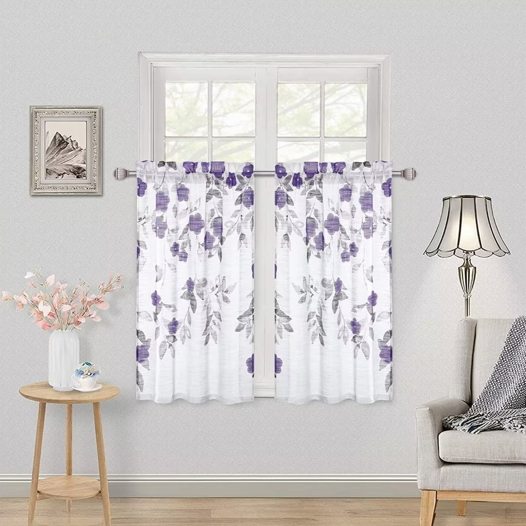 Haperlare 26'W x 36'L Cafe Curtains Semi-Shee Small Curtains Farmhouse Light Filtering Short Tier Curtains for Kitchen Bathroom Nursery, 2 Panels, Purple