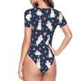 thumbnail image 4 of Daiia Rabbit And Flower print Women's Crew Neck Short Sleeve Bodysuit Fashion Tops Fit Casual Basic Extender Bodysuit-Small, 4 of 9