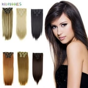 BadPiggies 24" 16 Clips Long Straight Wig Full Head Clip in Synthetic Hair Extensions 6Pcs Hairpiece for Women (27# Honey Blonde)
