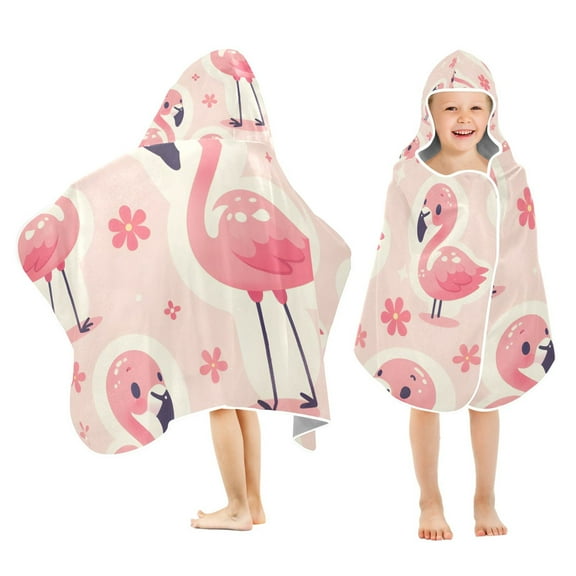 Cute Flamingo and Floral Kids Hooded Beach Towel Baby Bath Poncho Towels with Hood Absorbent 50"x23.5" for Pool Swimming