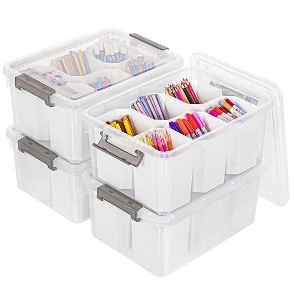Contenedores de almacenamiento Citylife de 17 qt, transparentes, apilables, paquete de 4