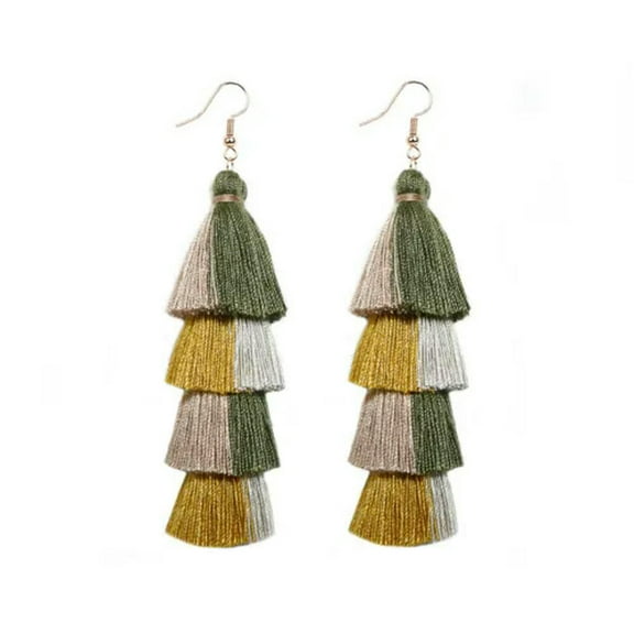Boho Layer Multi Tassel Earrings Ethnic Long Tassel Bohemia Hook Women Jewelry
