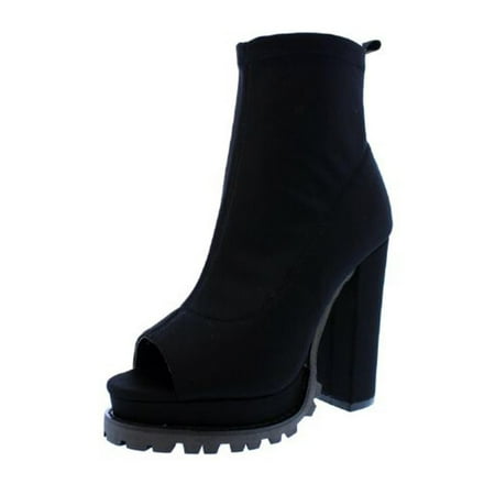 

Women Fall Fashion Lug Sole Ankle Boots Open Toe Platform Chunky Heel Tie-dye Casual Short Booties