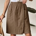 thumbnail image 2 of IWRICH Women's Casual Skorts High Waist Summer Linen Knee Length Shorts Solid Tennis Golf Beach Loose Trendy Skirt with Pockets Brown S, 2 of 7