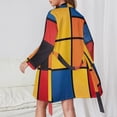 thumbnail image 2 of Mondrian Inspired（3） Night Robe Long Sleeve V Neck Robe With Belt Women's Sleepwear Dresses, 2 of 9