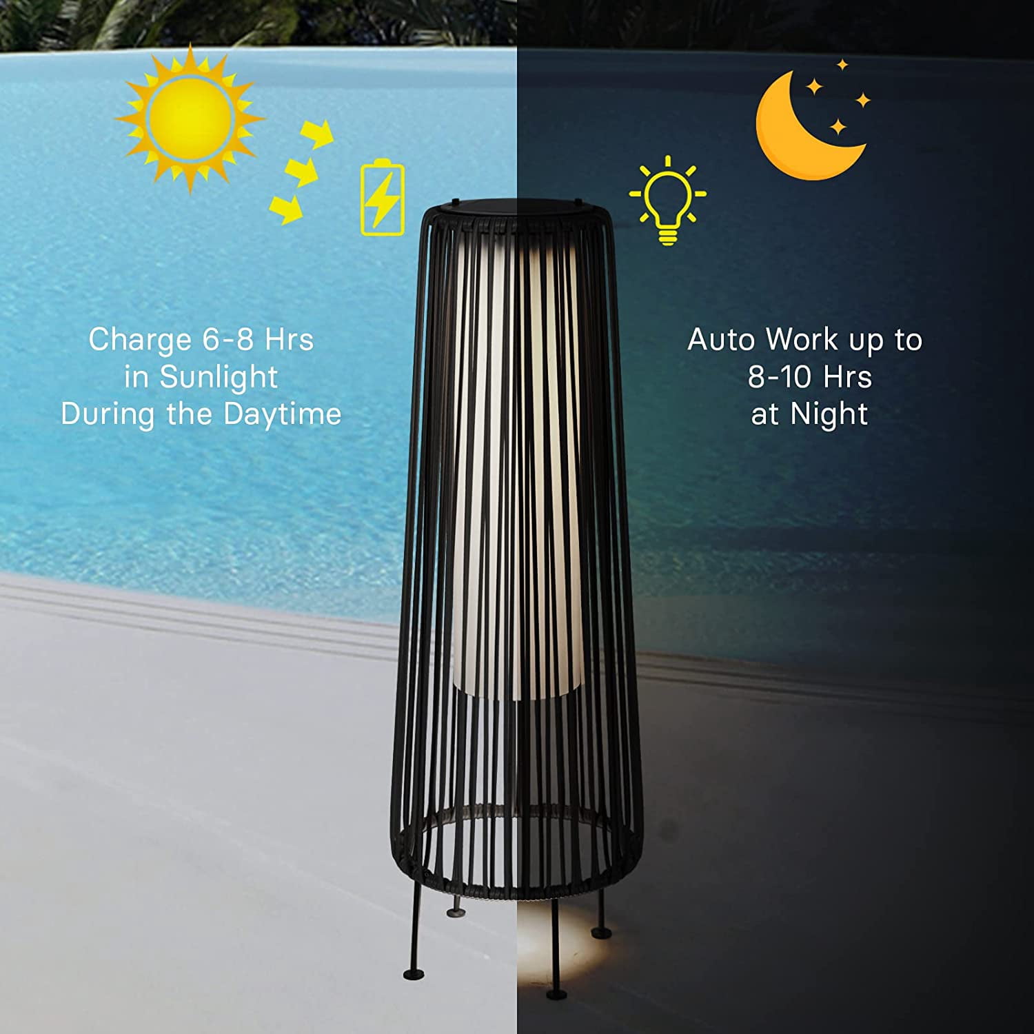 Outdoor Floor Solar Light 2-Pack, All-Weather Wicker Solar Patio Lamp, Dark Brown