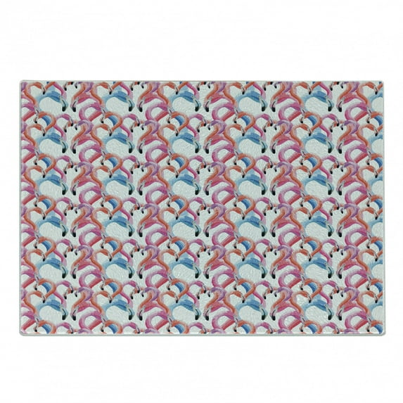 Flamingo Cutting Board, Watercolor Pastel Style Zoo Tropical Birds in Various Tones Wedding Romance, Decorative Tempered Glass Cutting and Serving Board, in 3 Sizes, by Ambesonne
