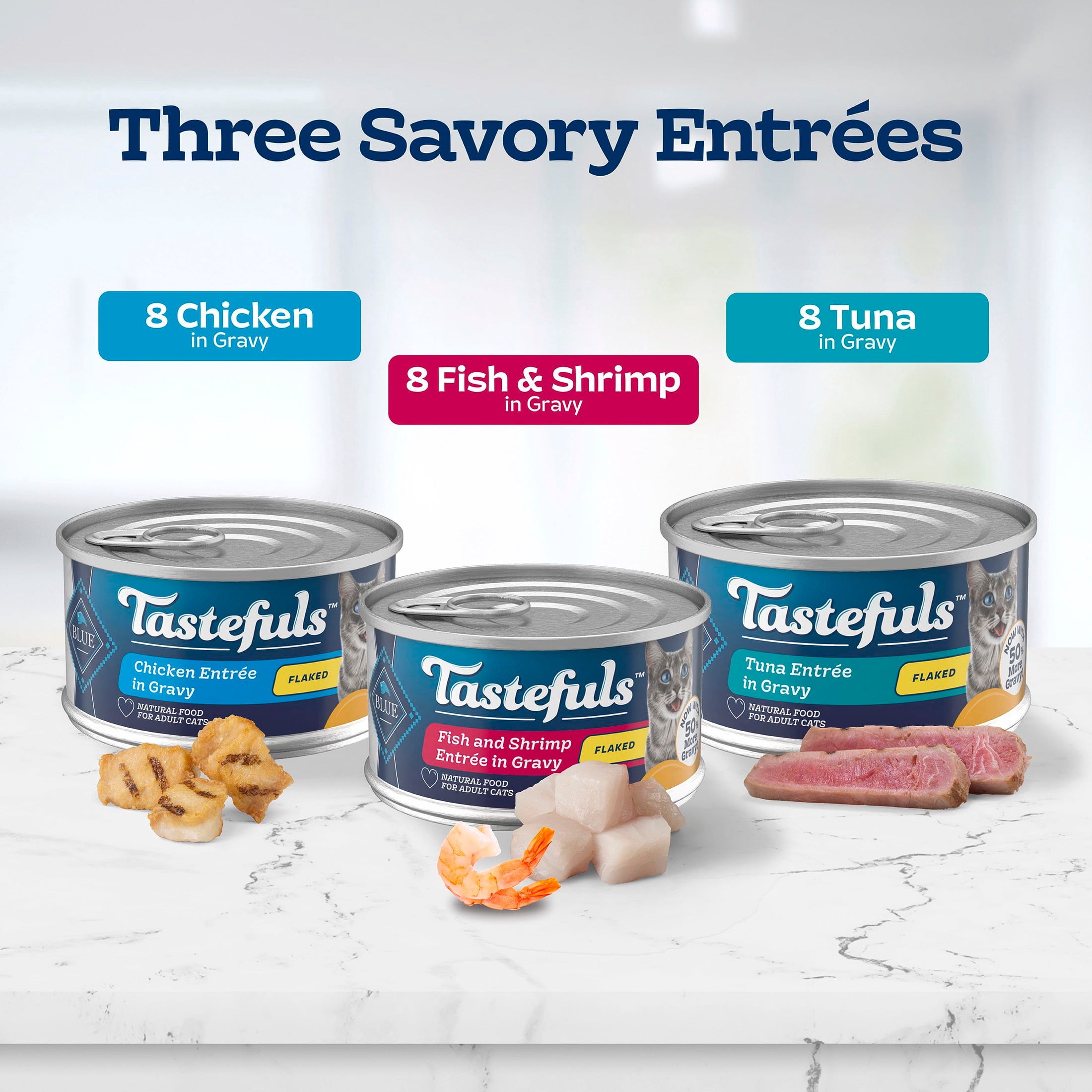 Blue Buffalo Tastefuls Adult Cat Wet Food, Flaked Entrées in Gravy, 3oz, 24ct Variety Pack
