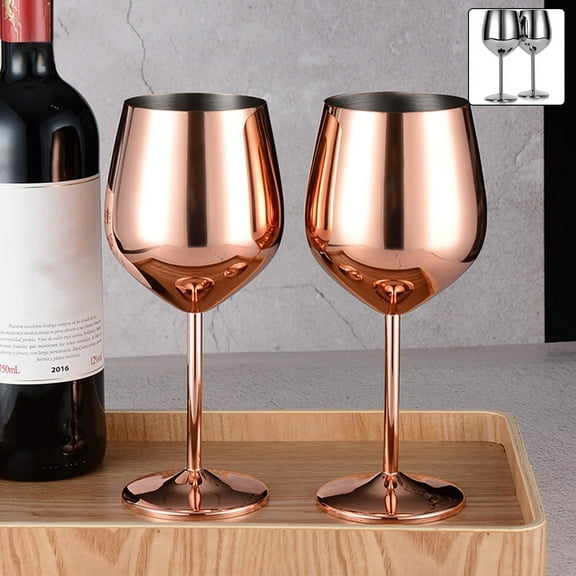 2Pcs Stainless Steel Wine Glasses 18oz Large Capacity Wine Goblets Unbreakable Rose Gold Wine Glasses Multifunctional Stainless Steel Wine Glass for Party Office Wedding Anniversary