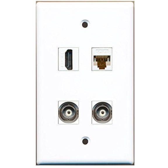 RiteAV - 1 Port HDMI 2 Port BNC 1 Port Cat6 Ethernet White Wall Plate
