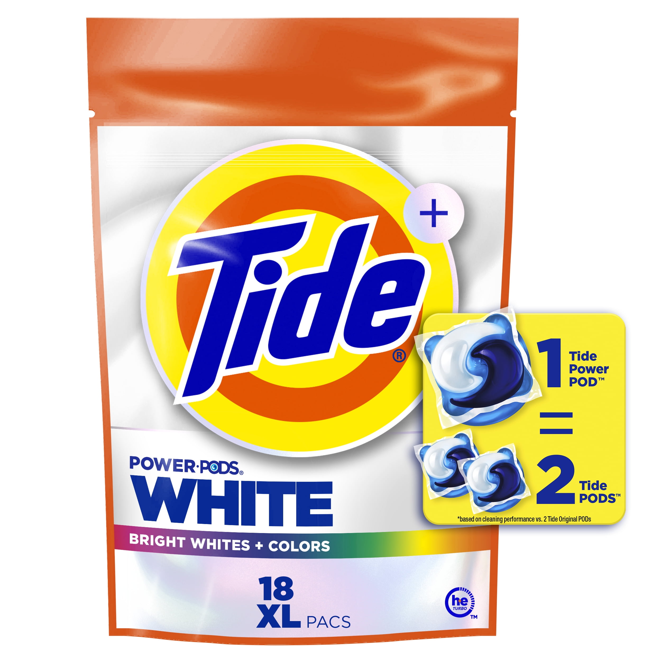 (2 pack) Tide Power PODS White Laundry Detergent Pacs, Brilliant Whitening + Color Protect, 18 Count